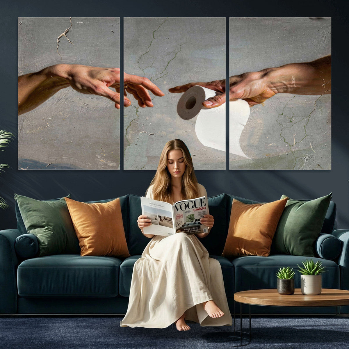 Funny Bathroom Wall Art Canvas, Creation of Toilet Paper