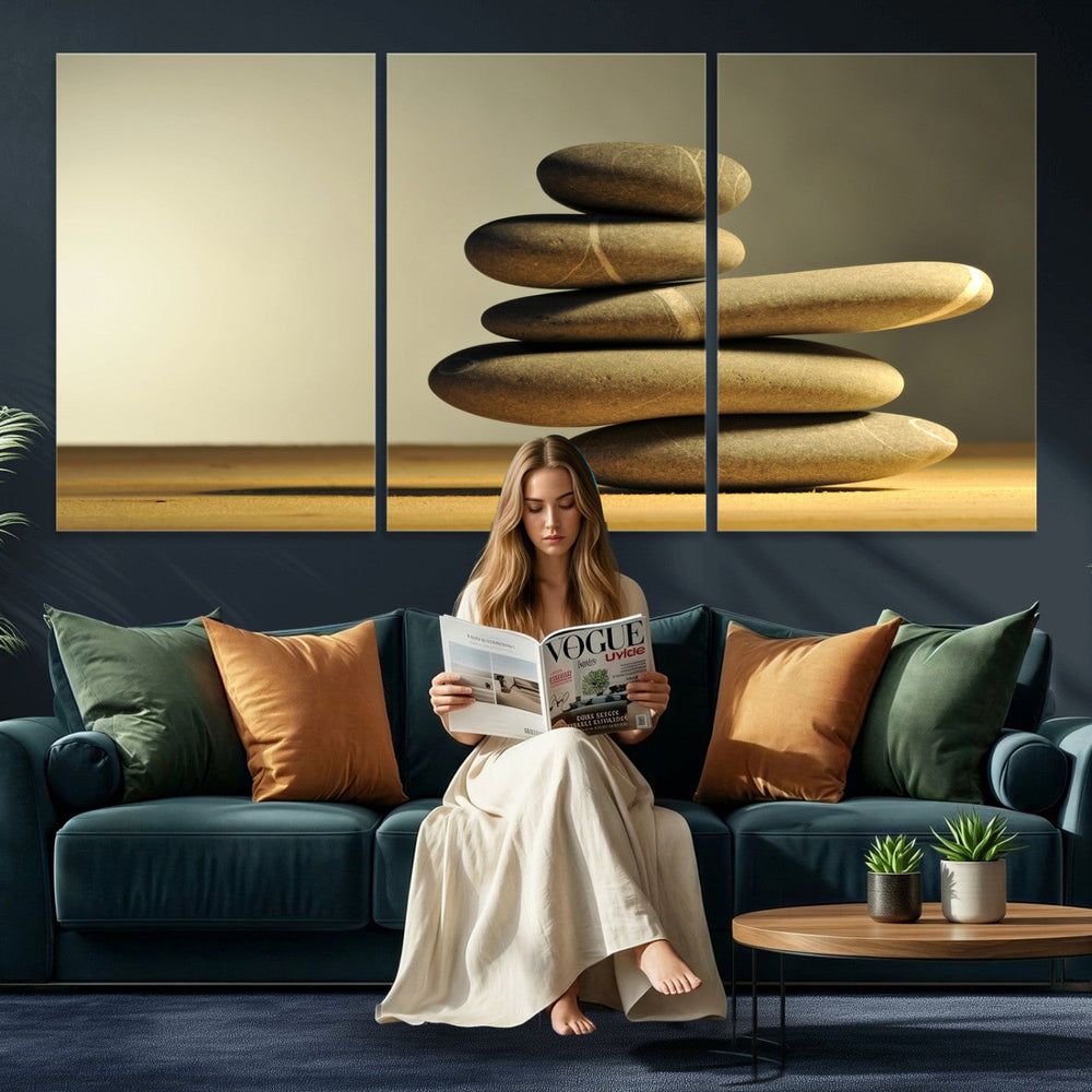 Zen Stone Wall Art Canvas Print, Balanced Rock Stack Framed