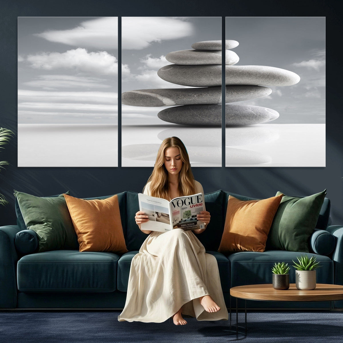 Zen Stone Wall Art Canvas Print, Balanced Rock Stack Framed