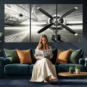 Vintage Airplane Wall Art Canvas Print, Black and White