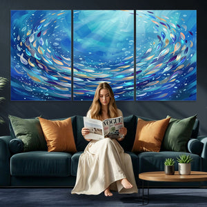 School of Fish Canvas Print | Blue Ocean Underwater Wall Art