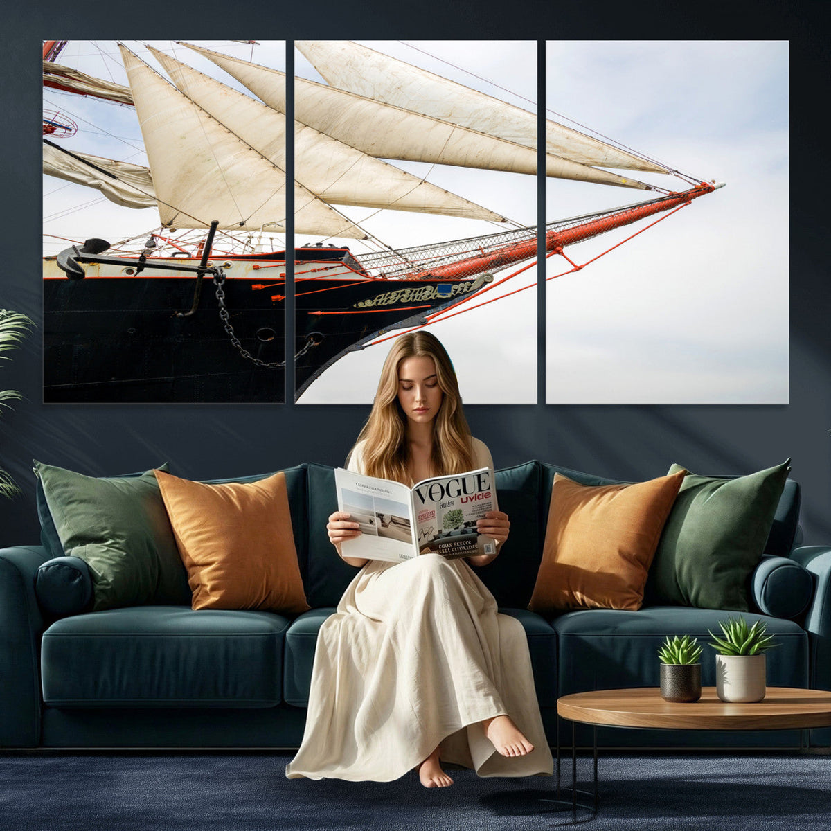 Sailboat Wall Art Canvas Print, Vintage Ship Bow Framed