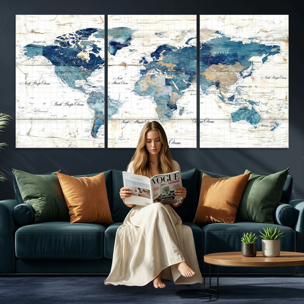 Watercolor World Map Canvas Wall Art Print – Abstract