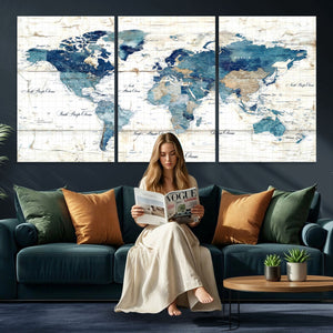 Watercolor World Map Canvas Wall Art Print – Abstract