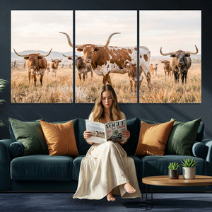 Texas Longhorn Canvas Wall Art, Rustic Farm Animal Photography Print, Farmhouse Country Decor, Western Ranch Art
