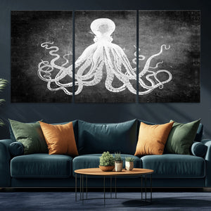 Black White Octopus Wall Art Canvas Print
