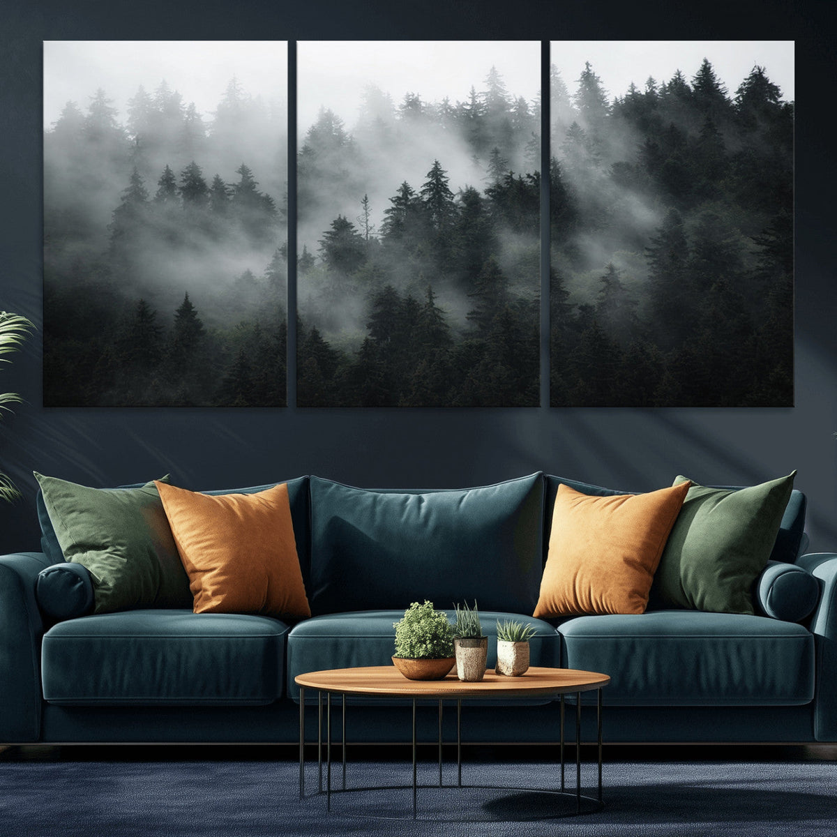 Foggy Forest Wall Art Canvas Print | 3 Panel Large Misty