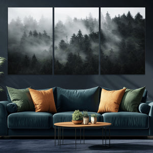 Foggy Forest Wall Art Canvas Print | 3 Panel Large Misty