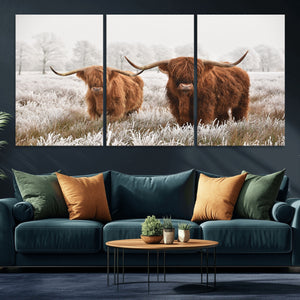 Longhorn Cattle Wall Art Canvas Print, Framed Farmhouse