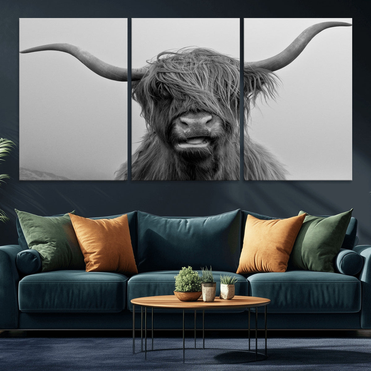 Texas Cow Wall Art Canvas, Texas Longhorn Cattle Canvas