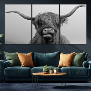 Texas Cow Wall Art Canvas, Texas Longhorn Cattle Canvas