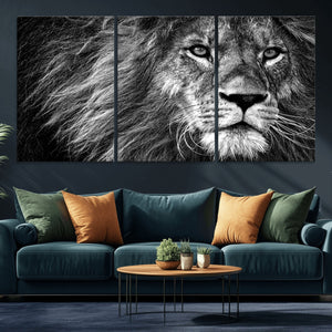 Black and White Lion Canvas Wall Art Print – Wildlife