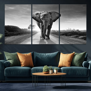 Black and White Elephant Wall Art Canvas Print