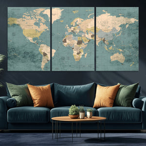 Classic World Map Canvas Print – Framed Vintage Map Wall