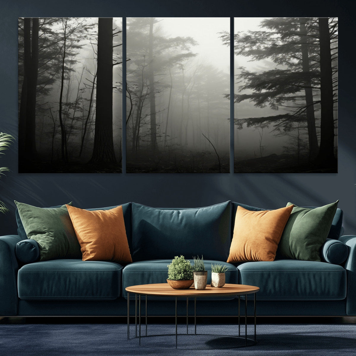 Misty Forest Wall Art Premium Canvas Print a Foggy and