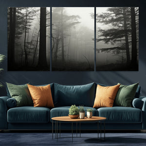 Misty Forest Wall Art Premium Canvas Print a Foggy and