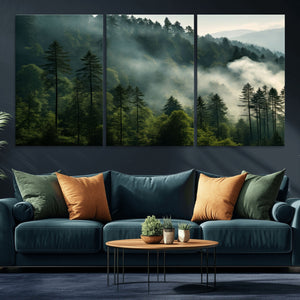 Misty Forest Wall Art Premium Canvas Print a Foggy and