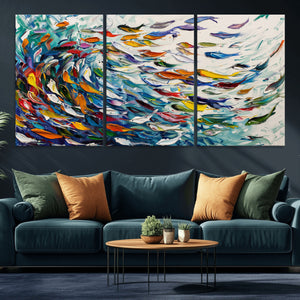 Modern Abstract Fish Shoal Wall Art Canvas Print, Colorful