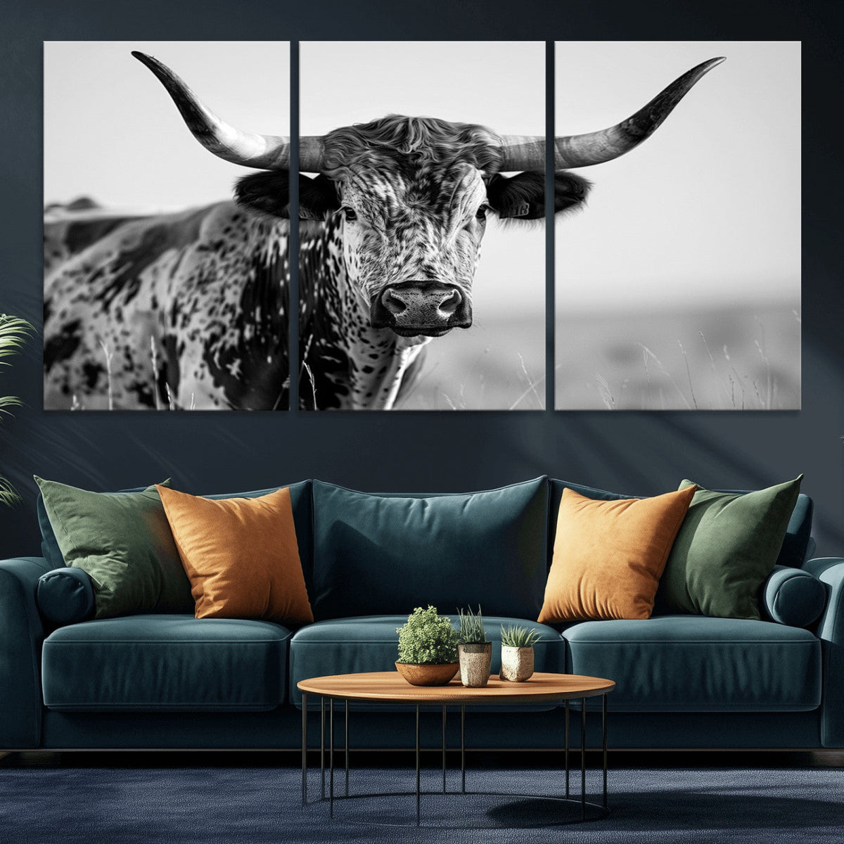 Texas Highland Cow Longhorn Canvas Print - Rustic Farmhouse