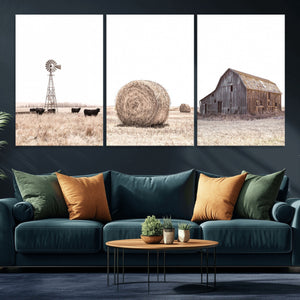 Rustic Farmhouse Wall Art Set of 3 – Country Barn and Wheat