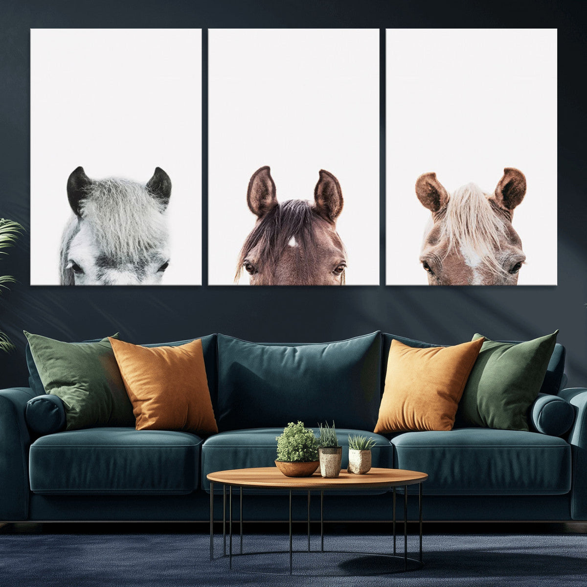 Horse Wall Art - Minimalist Horse Triptych Wall Art – Modern