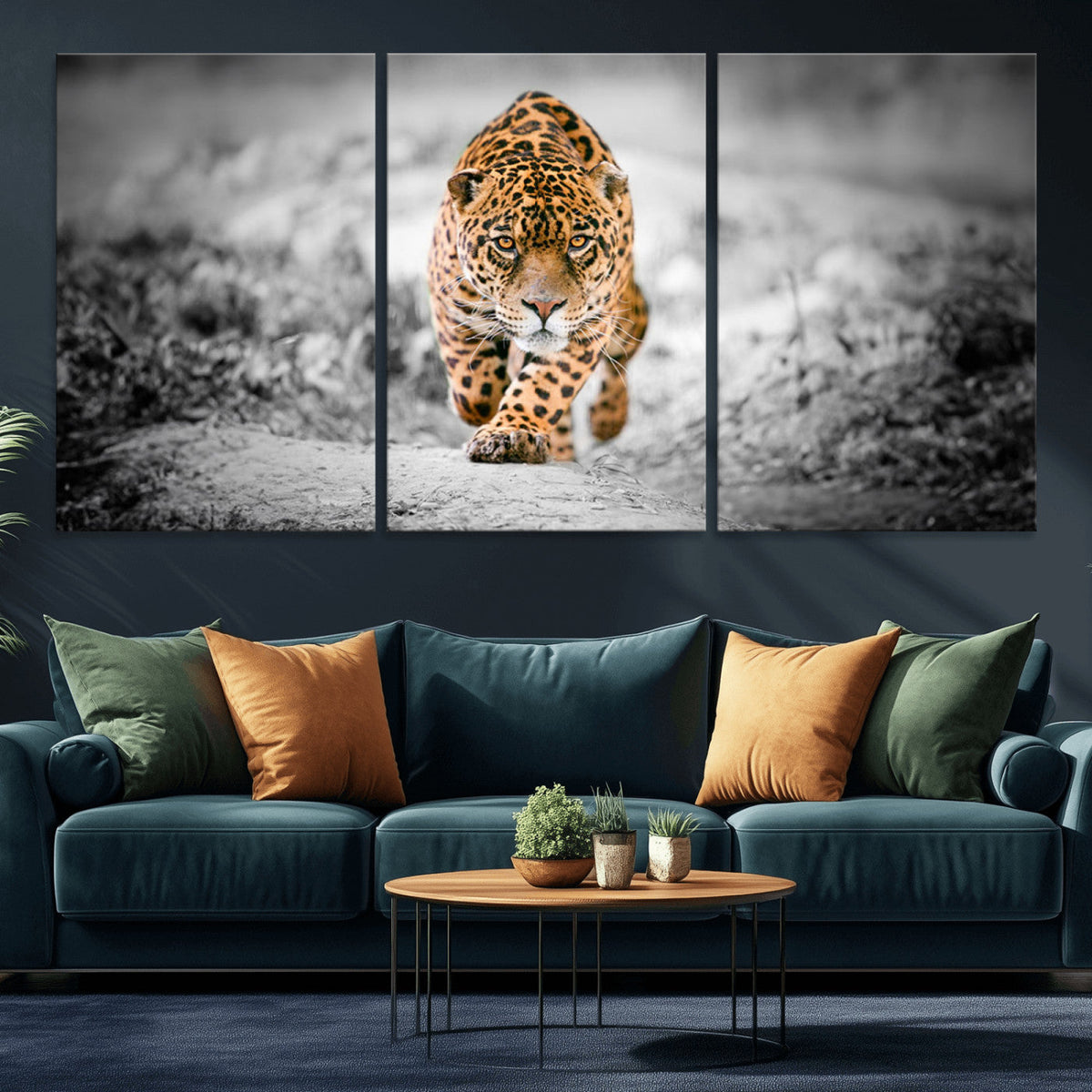 Jaguar Wall Art Canvas Print - Majestic Big Cat in Focused