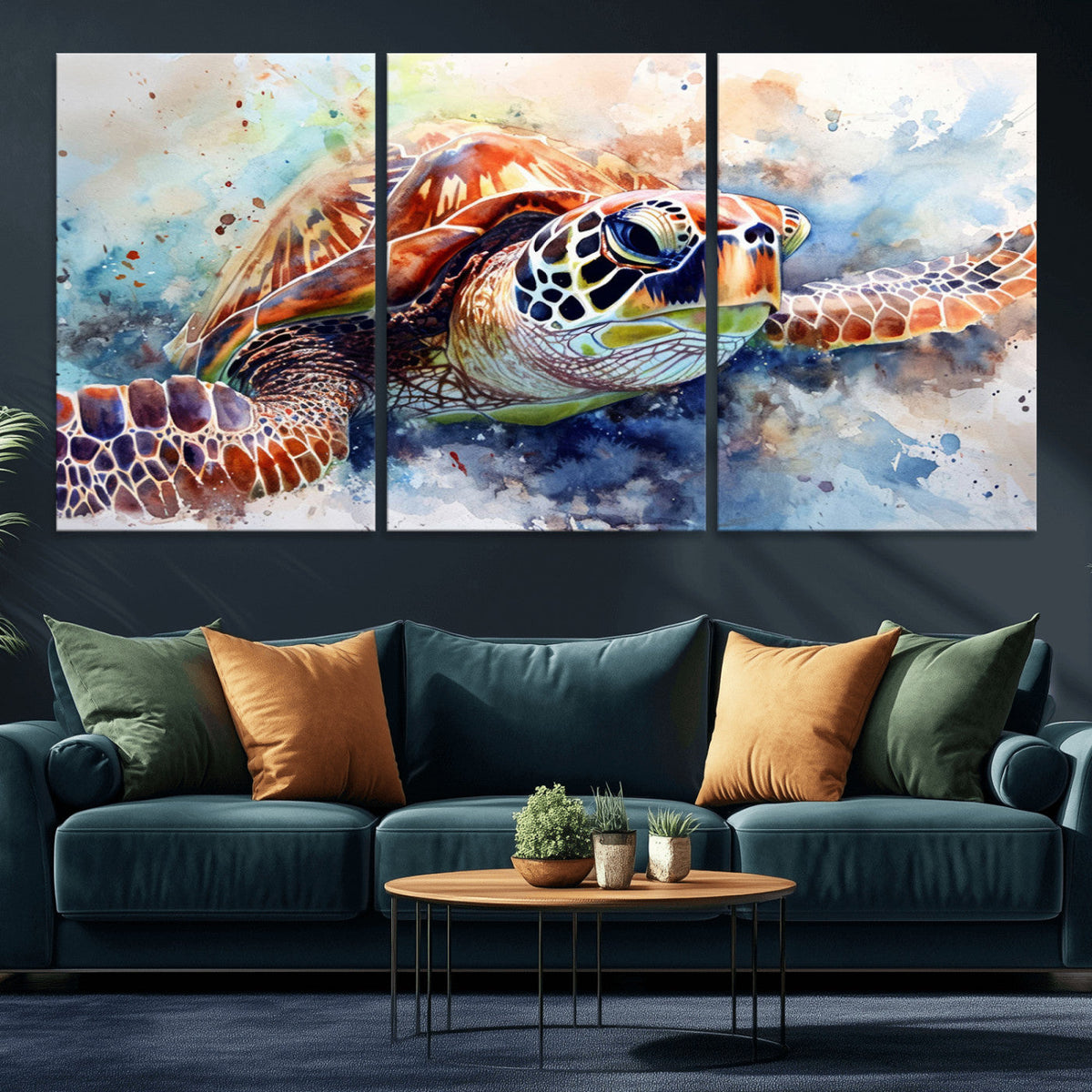 Watercolor Sea Turtle Wall Art Canvas Print - Vibrant Ocean