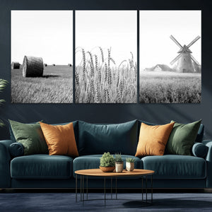 Vintage Farmhouse Black and White Triptych Wall Art – Giclee