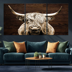 Highland Cow Wall Art Canvas Print, Rustic Farmhouse Decor,