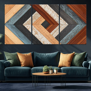 Geometric Wood Art Wall Decor Canvas Print, Rustic Wooden