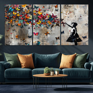 Banksy Wall Art - Banksy Girl and Butterfly Explosion Wall