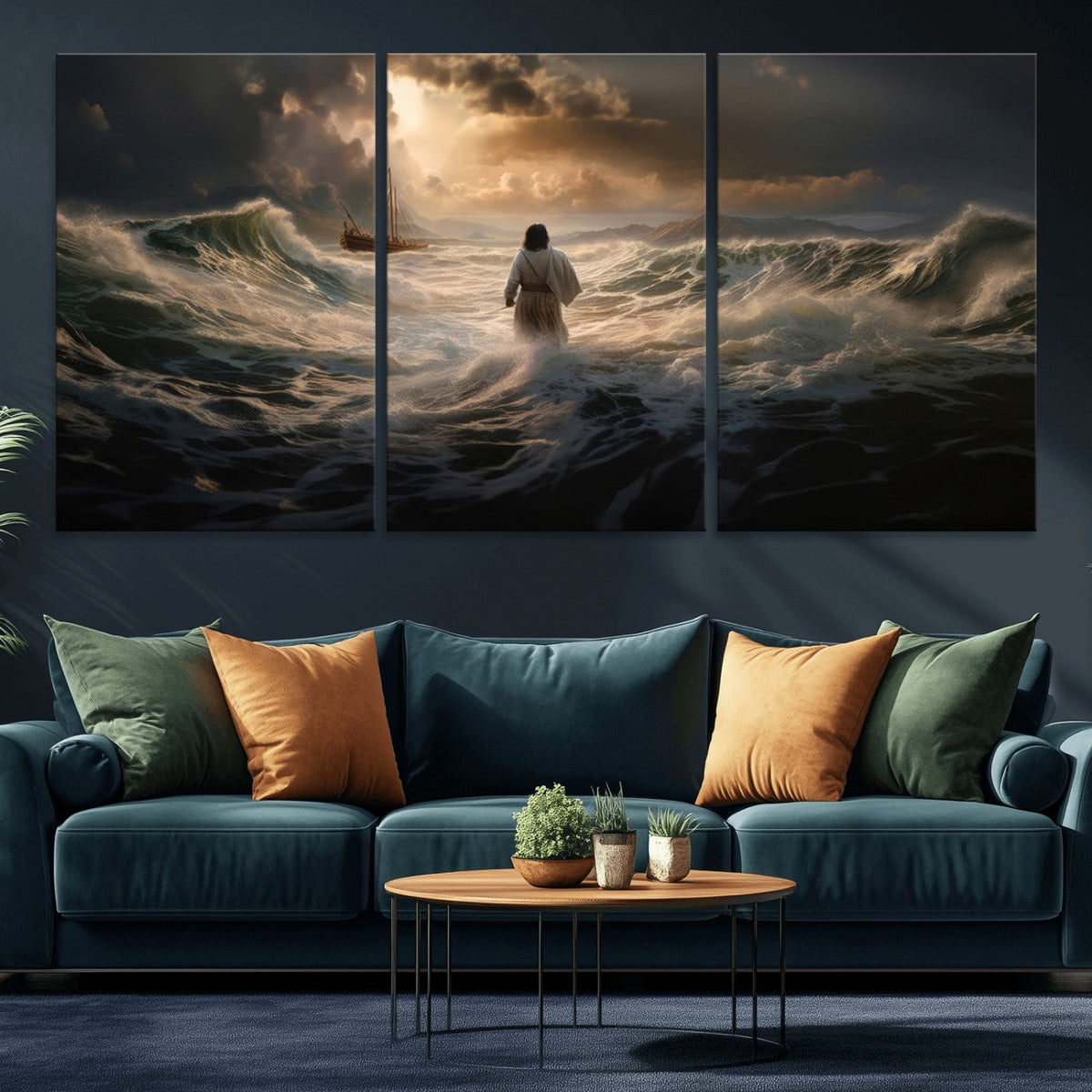 Jesus Walking on Water Wall Art Canvas Print - Religious