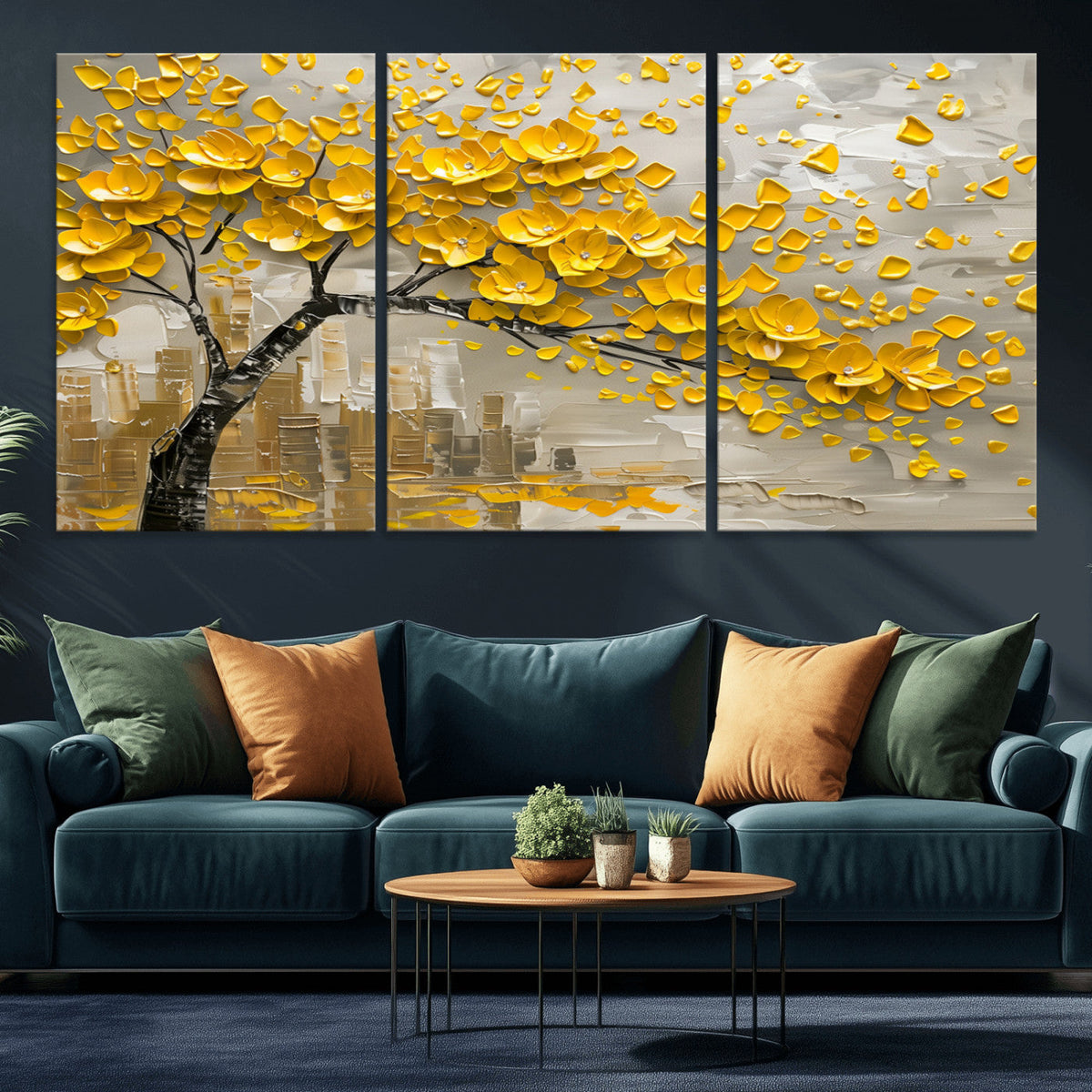 Yellow Blossom Tree Canvas Wall Art - Floral Abstract Modern