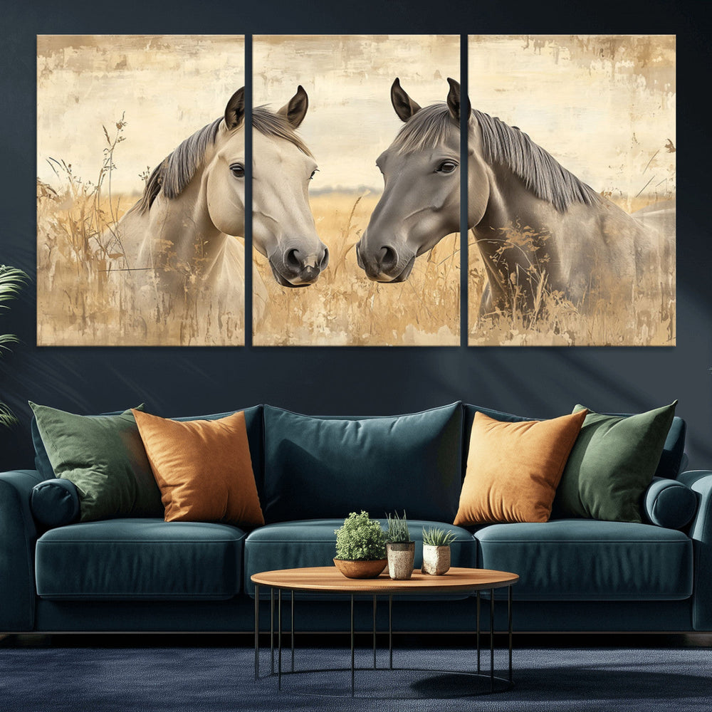 Chines Ink Style Grunge Horses Wall Art Canvas Print