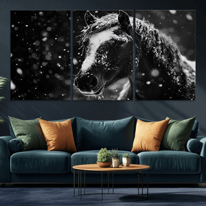 Winter Horse Wall Art | Black and White Horse Print | Ready