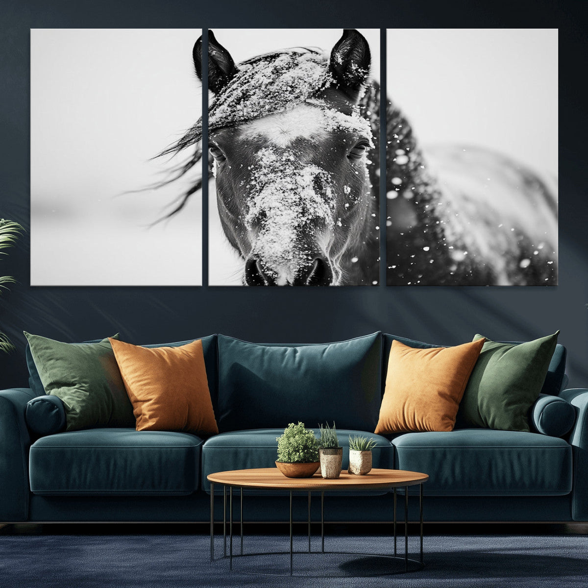 Western Wall Art | Black and White Winter Horse Wall Art |
