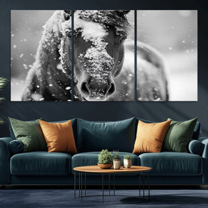 Black and White Horse Winter Wall Art | Ready to Hang and