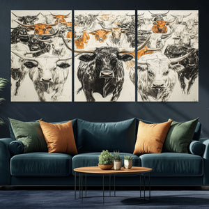 Texas Longhorn Wall Art Canvas Print – Herd Abstract Cow