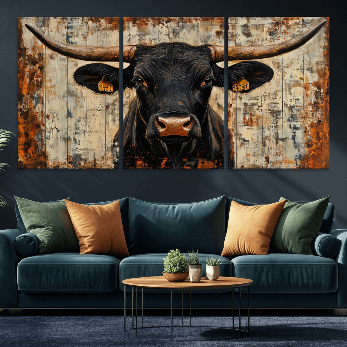 Rustic Texas Artwork Wall Art Canvas Print - Abstract Cow
