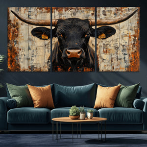 Rustic Texas Artwork Wall Art Canvas Print - Abstract Cow