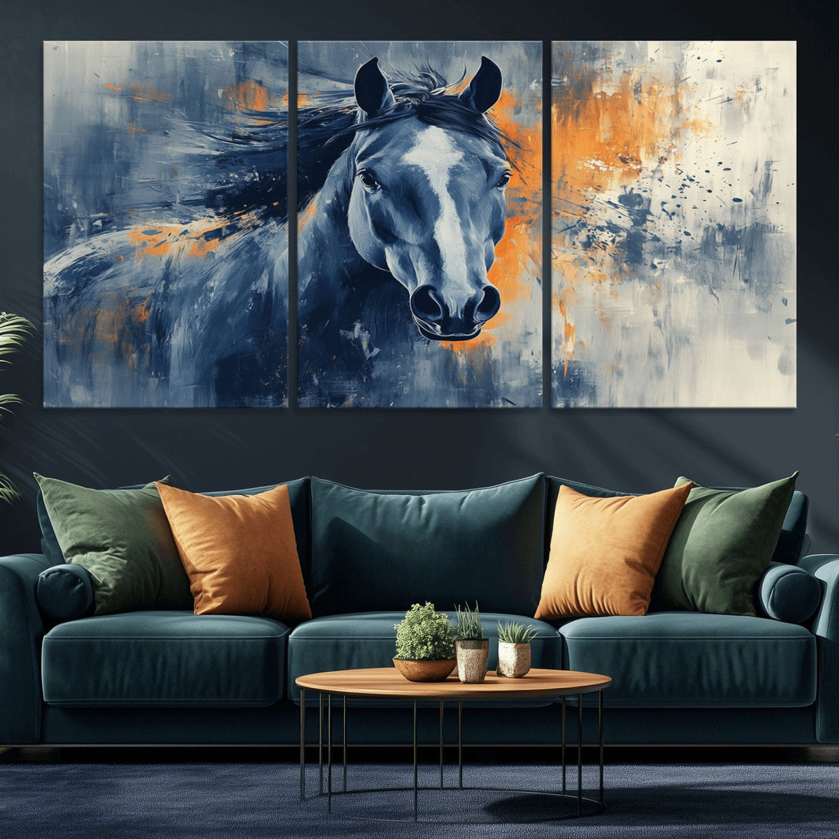 Abstract Blue Horse Wall Art Print Canvas | Horse Wall Art