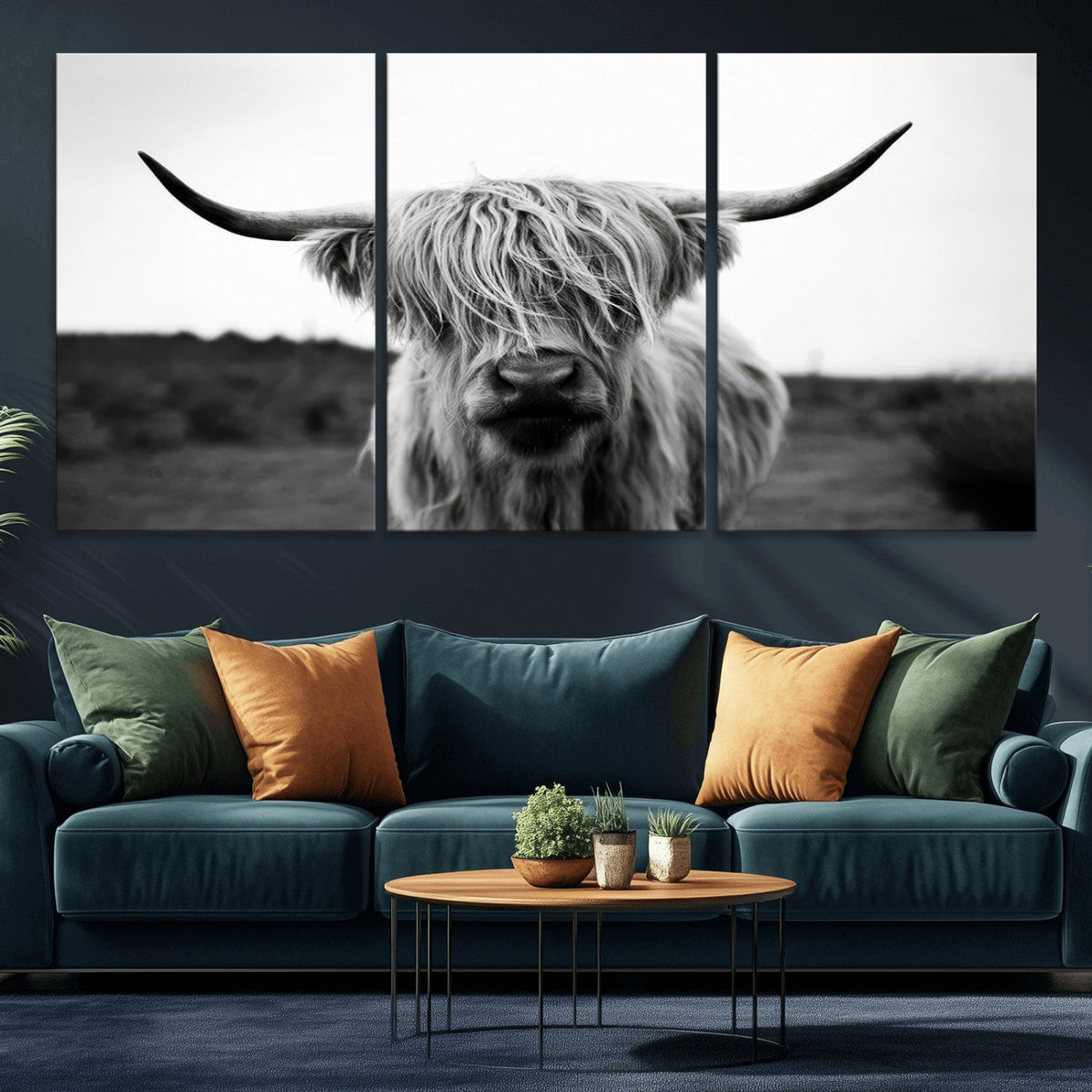 Highland Cow Wall Art | Black and White Farmhouse Decor |