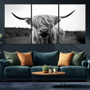 Highland Cow Wall Art | Black and White Farmhouse Decor |