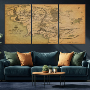 Middle Earth Map Canvas Wall Art – Vintage Fantasy Map