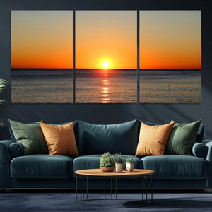 Golden Horizon Sunset Over Ocean Wall Art Canvas Print –