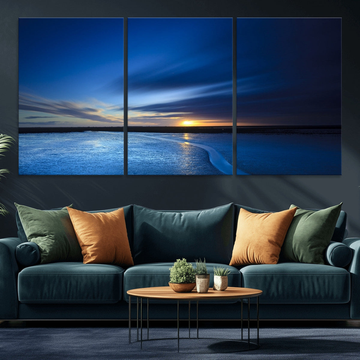 Blue Sunset Ocean Canvas Wall Art Print – Serene Coastal