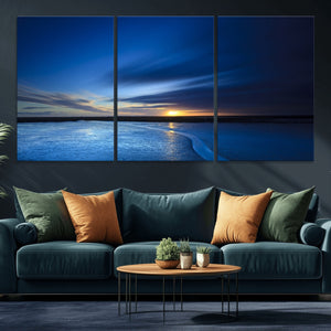 Blue Sunset Ocean Canvas Wall Art Print – Serene Coastal
