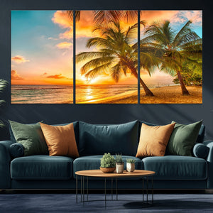 Tropical Sunset Beach Canvas Wall Art Print – Vibrant Palm