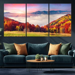Autumn Mountain Foggy Landscape Wall Art Canvas Print |
