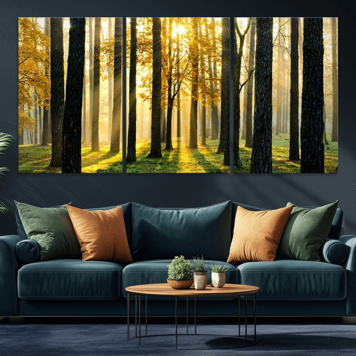 Sunlit Forest Wall Art Canvas Print – Large Framed Woodland